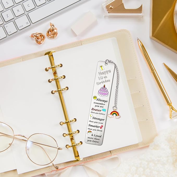 10th Birthday Gifts Inspirational Bookmarks Encouragement Happy 10th Birthday Present for Daughter Son, 10 Year Olds Birthday Rainbow Keepsakes for Niece Nephew Gifts (10th)