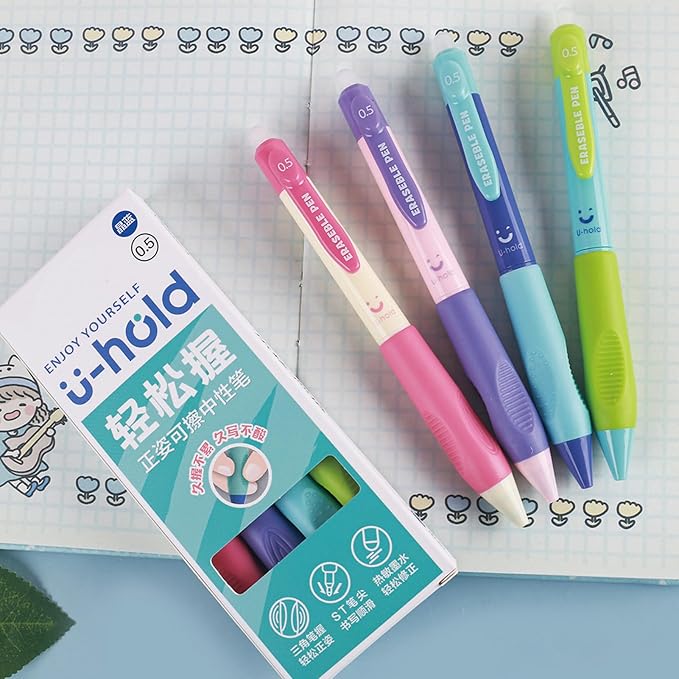 MOZXIRZ 4 Pcs Erasable Gel Ink Pens Cute Retractable Erasable Pens 0.5mm Blue Ink Pen Office School Pens Cute Aesthetic Pens Women Girls Pens Boys Men Pens (Style 3-Blue Ink)