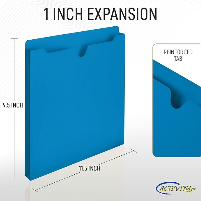 Blue File Jackets, 1 Inch Expansion, Letter Size, Reinforced Straight-Cut Tab, 6 Pack