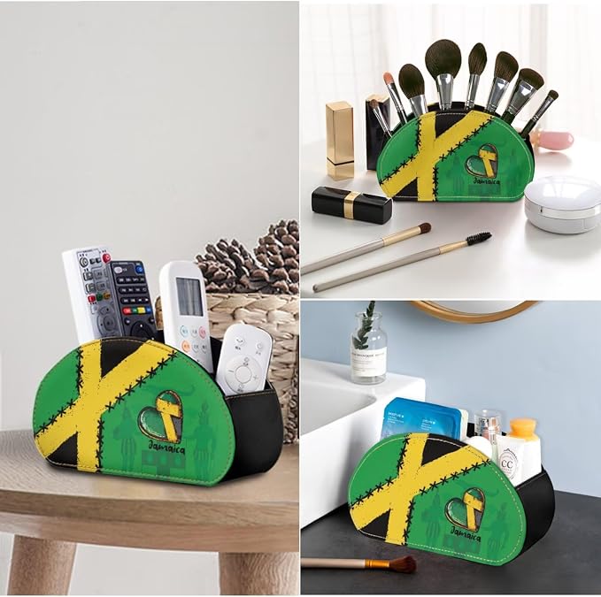 Jamaican Heart Flag Office Desk Organizers with 5 Compartments, Remote Control Holder Desktop/TV Cabinet/Vanity Caddy, Storage for Controllers/Cosmetic Brushes/Glasses