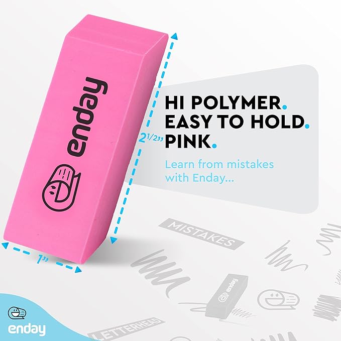 Erasers Pencil Block, Hi Polymer Large Pink Soft Eraser, Rubber and Non – Abrasive Eraser, Erasers School Supplies for Kids and Artists, Best Eraser for Drawing (4 PC) – By Enday