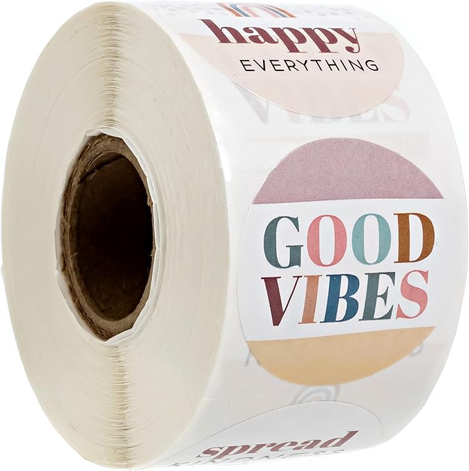 Rainbow Kindness Encouraging Stickers / 6 Alternating Motivational Designs / 500 Good Vibes Indie Boho Labels / 1.5" Colorful Round Envelope Seals