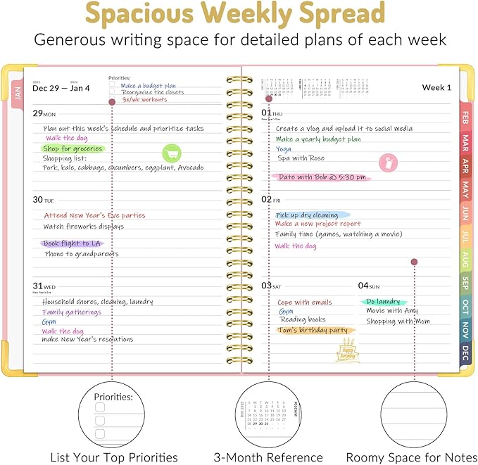 Forvencer 2026 Planner, Hardcover Calendar Planner Weekly and Monthly, Jan 2026 - Dec 2026, 6" x 8", Spiral Agenda Book with Tabs, Exquisite Daily Journal Organizer for Home School, Dark Green
