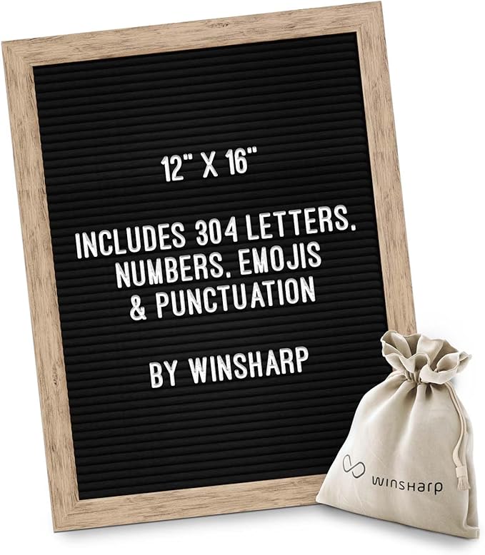 Black Felt Letter Board | Classy Dark Stained Wooden Frame with White Letters | Premium Changeable Sign Boards for Home Decor Motivational Quotes Baby Announcement Price List Message Letterboard With