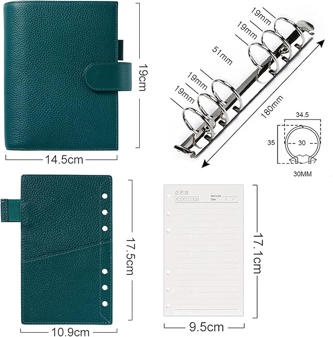 Moterm Personal Luxe Rings Planner - Genuine Leather Binder Organizer (30mm Ring, Pebbled-Deep Teal)