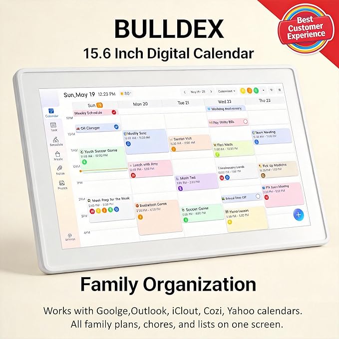 15.6 Inch Digital Family Calendar Organizer, Wall-Mountable and Tabletop Design, Smart Schedule Planner with Photo Frame Function, Grey