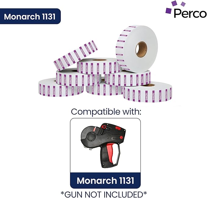 Monarch 1131 Purple Reverse Print on White Bakery Labels — 8 Rolls, 1 Sleeve, 20,000 Labels for Monarch 1131 Price & Date Guns—with Tamper-Proof Design for Marking Breads, Pastries, Cakes—Made in USA