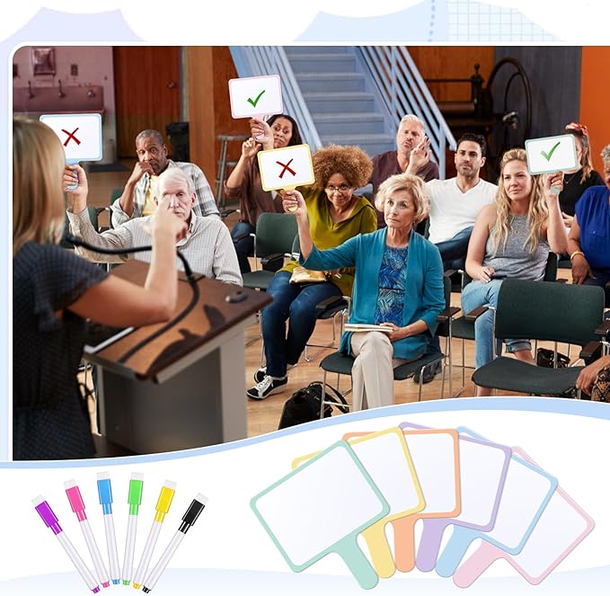 Henoyso 48 Pcs Dry Erase Answer Paddle with Markers Handheld Double Sided Paddles Colorful Flip Answer Dry Erase Paddles White Boards for Students Kids Score Boards Teacher(Rectangle Fresh)