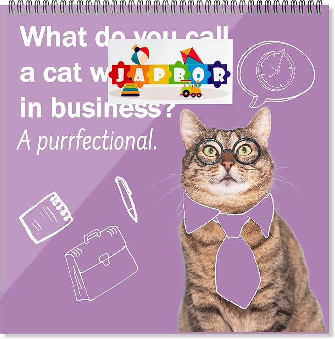 JAPBOR Funny Cat Joke Pun Calendar - 2PCS 2026 Cats Themed Wall Calendar, 12 Months Hanging Planner with Thick Paper, Animals Weekly Monthly Home Office Organizer for New Year Christmas Gifts (11" x 11")