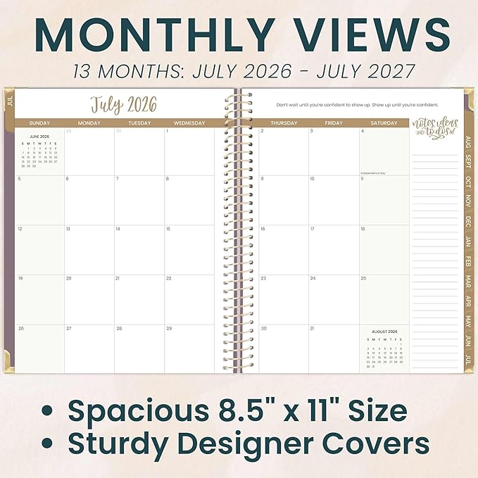 bloom daily planners HARDCOVER Planner 2026-2027 (8.5" x 11") Academic Year (July 2026 - July 2027) - 13 Months Task Goal Planner for Women - Monthly & Weekly Agenda Book - Purple Linen
