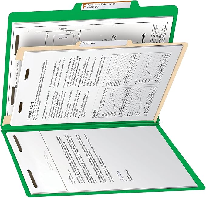 Smead Classification Folder with Prongs, 1 Divider, 2" Fasteners, Letter Size, for Documents Organization, Durable File Organizer for Home, School or Office, Green (13702)