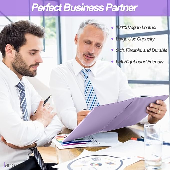 1 Pack Business Padfolio Portfolio Binder, Faux Leather Folio Folder, Resume Legal Document Organizer with Letter Size Writing Notepads (New Lilac/Light Purple 1 Pack)