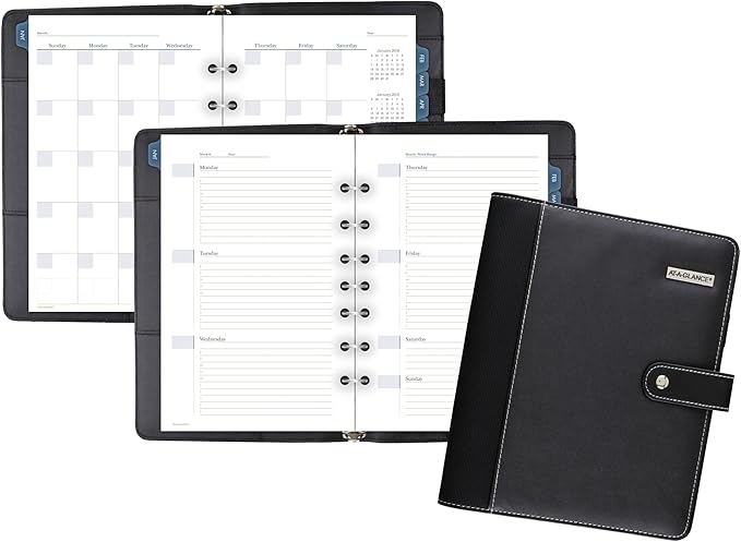 at-A-Glance Faux Leather Undated Starter Set, Tread Spine, 7-Ring, 5-1/2" x 8-1/2", Desk Size, Fashion, Black (DR1104-040-05)
