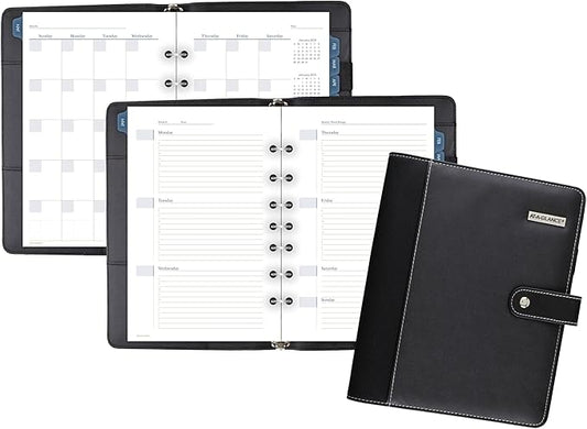 AT-A-Glance Faux Leather Undated Starter Set, Tread Spine, 7-Ring, 5-1/2" x 8-1/2", Desk Size, Fashion, Black (DR1104-040-05)