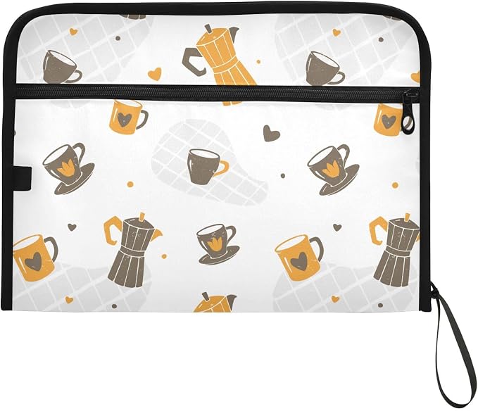 Cute Coffee Cups File Folders,Plastic Folders with 13 Pockets,Expandable File Folder for Documents School Students Office,Aesthetic Folder with Labels A4 Letter Size