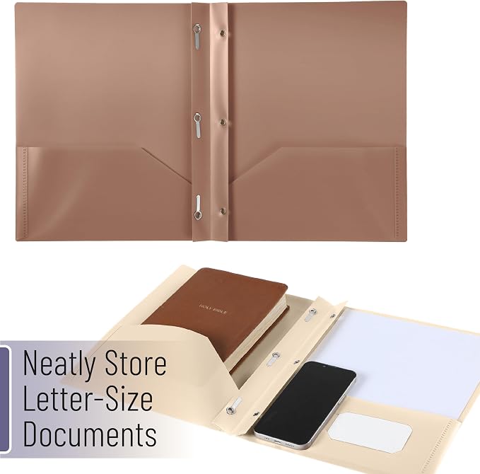 Mr. Pen- Plastic Folders with Pockets and Prongs, 5 Pack, Letter Size, Natural Color, Flexible Plastic Folders with Prongs