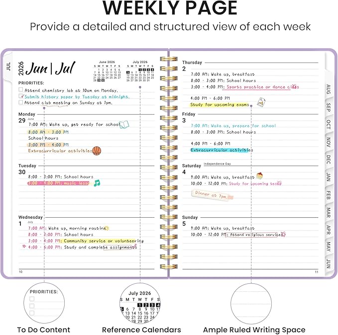 Planner 2026-2027 for Women & Men, Set of 3, Academic Monthly and Weekly Calendar Planner, Jul 2026 - Jun 2027, A5 (6.3" x 8.5"), Teacher Student Planning Book with Tabs, Ideal for Office School Supplies - Lilac Purple