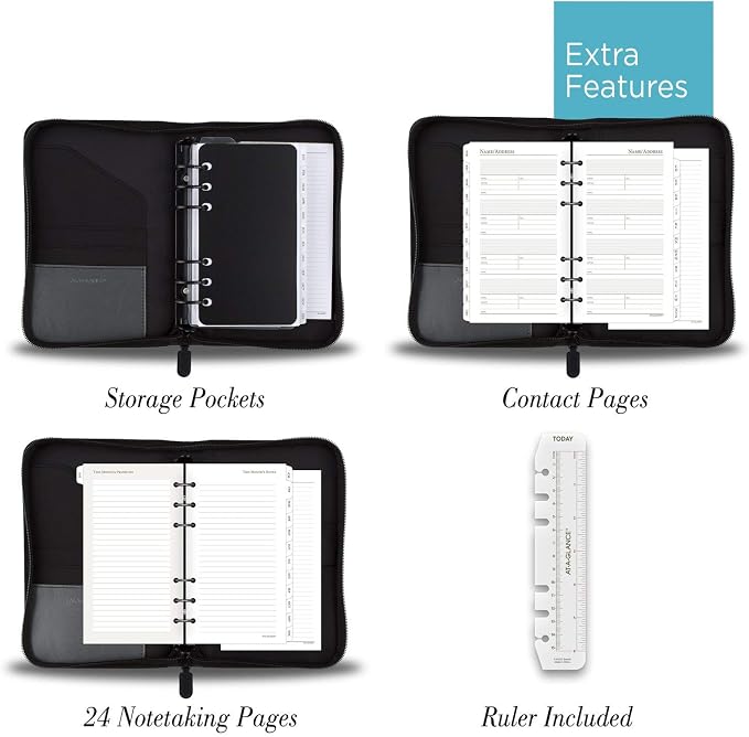 AT-A-Glance Faux Leather Undated Starter Set, 6-Ring, 3-3/4" x 6-3/4, Portable Size, Black (033-0240-05)