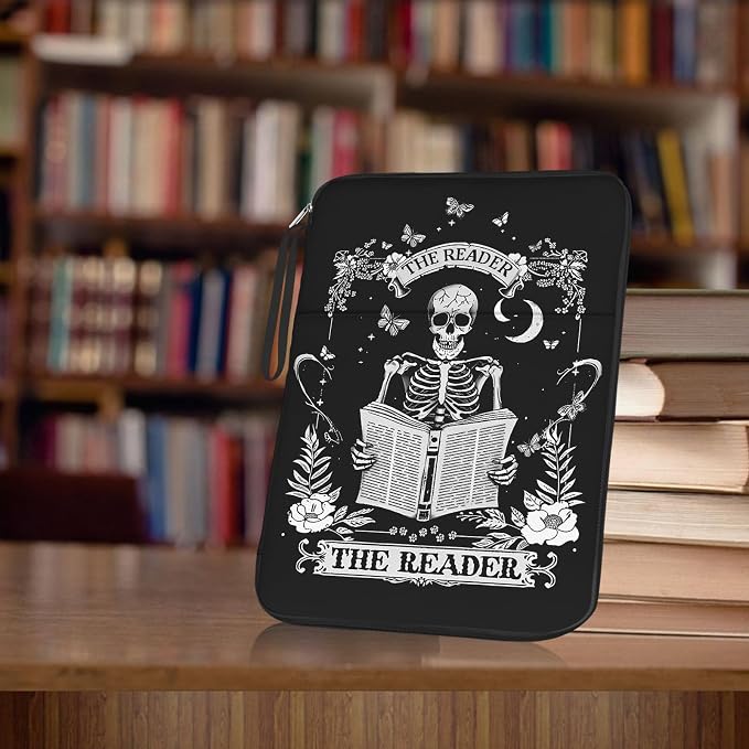 Book Sleeve Book Protector Pouch Case, Skull Book Sleeve with Zipper,Journal Book Sleeve Cover for Book Lovers Gifts, Gothic Skeleton Waterproof Book Club Gifts for Women Teacher Reader Librarian