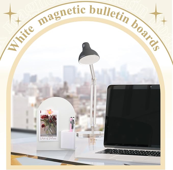 Redbaker 2 Pcs Magnetic Bulletin Board for Tabletops with 8 Flower Magnets 2 Magnetic Pen Holder 2 Pen 10 x 7 Inch Memo Display Easel Stand for Home Office School Kitchen Table Supplies (White)