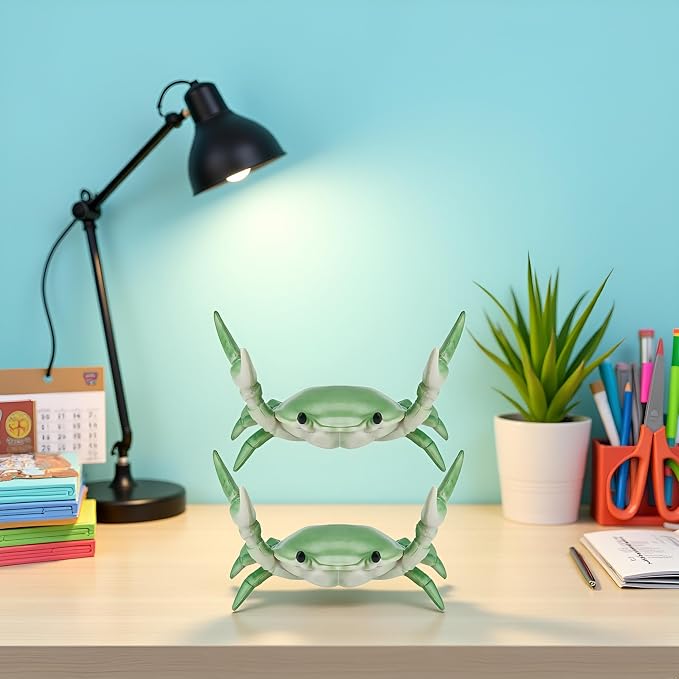 2Pcs Green Creative Crab Pen Holder Weightlifting Crabs Pen Stand Storage Rack, Pencil Holders Desk Supplies Holders and Dispensers, Desk Accessories and Workspace Organizer