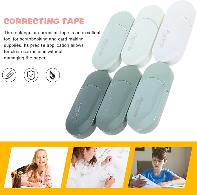 Ciieeo 6pcs Correction Tape for Students, White Adhesive School Tape with Green Gradient, Large Capacity for Writing Error Correction in Classroom and Office Supplies