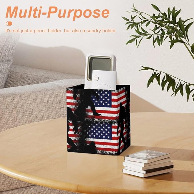 Holder Cup Makeup Brush Storage Organizer, Waterproof Multifunctional Office Supplies, Pen Holder Square Leather Pencil Sasquatch American Flag