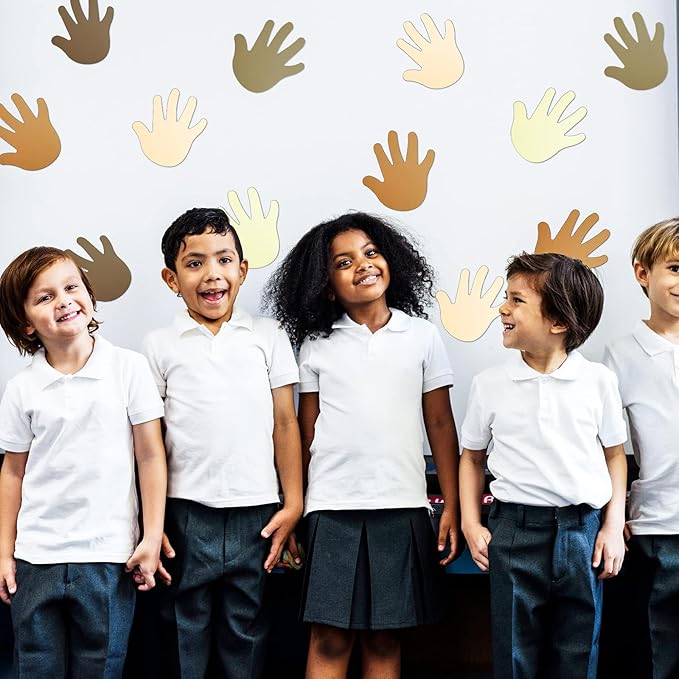 Qilery 200 Pcs Multicultural Hand Creative Cut Outs 5.5 x 4.8 Inch for Classroom Multicultural Diversity Craft Projects Unity Diversity DIY Paper Classroom Craft Materials School Handprint Decor