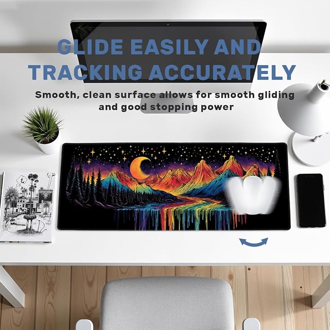Cosmic Valley Gaming Mouse Pad Large Desk Mat Rainbow River Neon Mountain Night Mousepads Computer Keyboard Pad Mouse Mat Laptop Mat 31.5 x 11.8 Mouse Pads for Desk Home Office Gaming