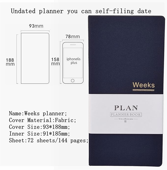 Undated Pocket Weekly Planner Schedule Organizer Agenda Year Month Week Plan A6 Notebooks (Blue with clear cover)