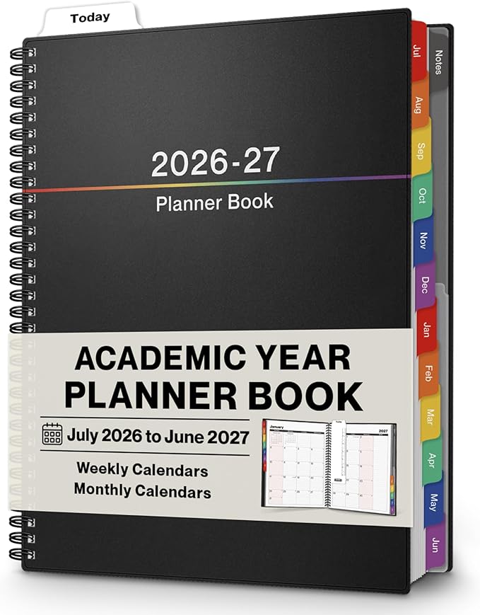 Dunwell 2026-2027 Planner 8.5x11, July 2026 to June 2027, Weekly Monthly Agenda with Colorful Tabs, Large Daily Organizer, Bookmark, Notes & Stickers