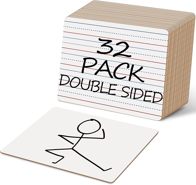 Dry Erase Boards, 32 Pack 9 x 12 Inch Mini Portable Practice White Boards, Double Sided Personal Small Whiteboards with Lines for Kids, Students, Teachers Classroom School Supplies