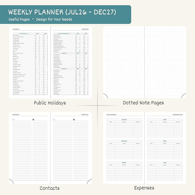 BEZEND Pocket Planner 2026-2027 Weekly and Monthly (3.5" x 6") 18 Months Small Academic Calendar (Jul 26-Dec 27) Ideal for Students, Work & Home, Storage Pocket, PU Leather Hardcover -Dark Green
