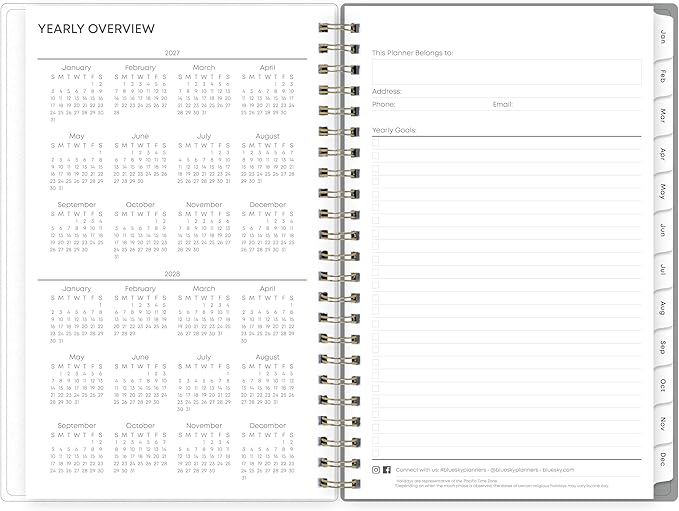 Blue Sky 2027 Weekly and Monthly Planner Calendar, January 2027 - December 2027, 5" x 8", Flexible Frosted Cover, Laminated Tabs, Durable Twin Wire Binding, Sophie