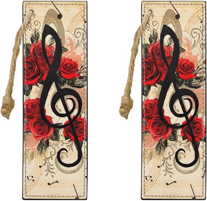 Bookmark 2 PCS Leather Bookmarks for Women, Men, Book Lovers, Music Note Roses Page Markers for Students Teachers Reading