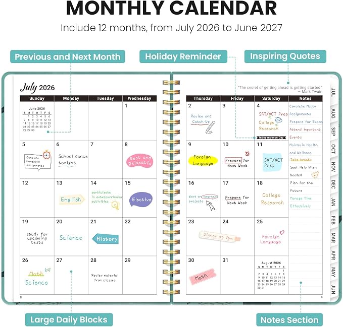 Planner 2026-2027, Monthly and Weekly Calendar Academic Planner July 2026 - June 2027, Hardcover Student Teacher Planning Agenda Book with Tabs, Perfect for Office School Supplies, A4 (8.5" x 11") - Depths Whale