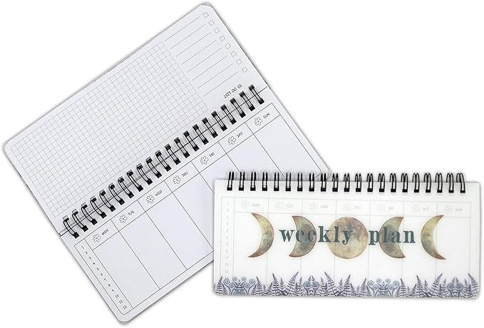Wirebound Undated Weekly Planner Scheduler Planning Notepad Landscape - Horizontal Days of Week Paper Note Pad, Planner Organizing (Moon)