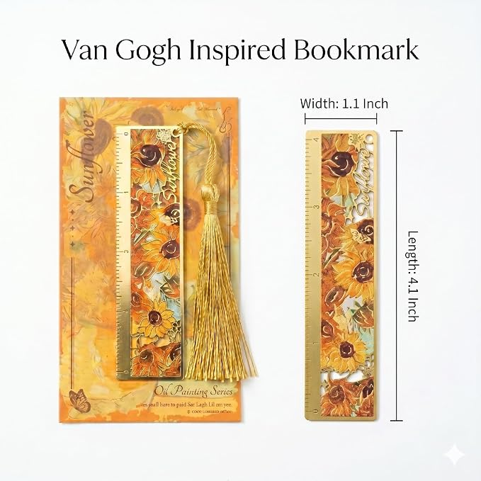 4 PCS Metal Bookmark Ruler, Hollow Van Gogh Book Marks for Reading Women & Men, Journals, Planners,Book Lovers Gift