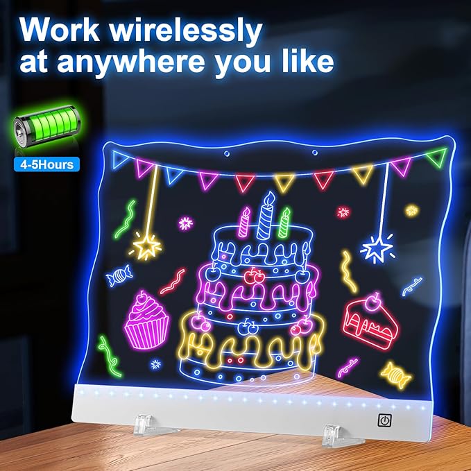 VINTS 19-Inch Rechargeable LED Note Board, Glow Light Up Drawing Board with 4 Modes & 7 Colors,LED Dry Erase Doodle Board with Stand,Touch Control for Kids Teen Christmas Gift,15.75"X11.81"