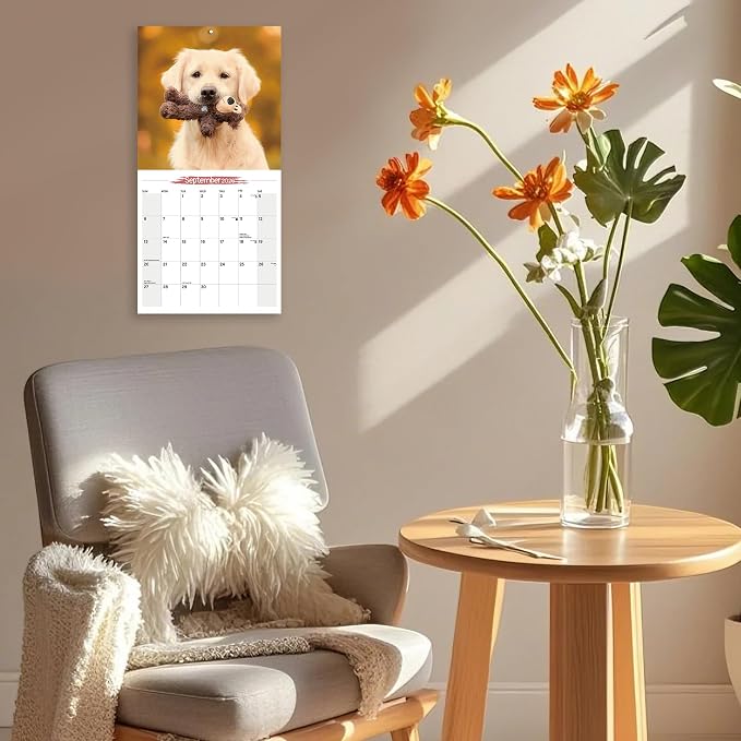 2026 Wall Calendar Golden Retriever Planner Calendar, Hangable Monthly Wall Calendar with Large Blocks for Organizing & Planning, Academic Schedule, Home, Office & family, Thick & Sturdy Paper (12"x24" Open)