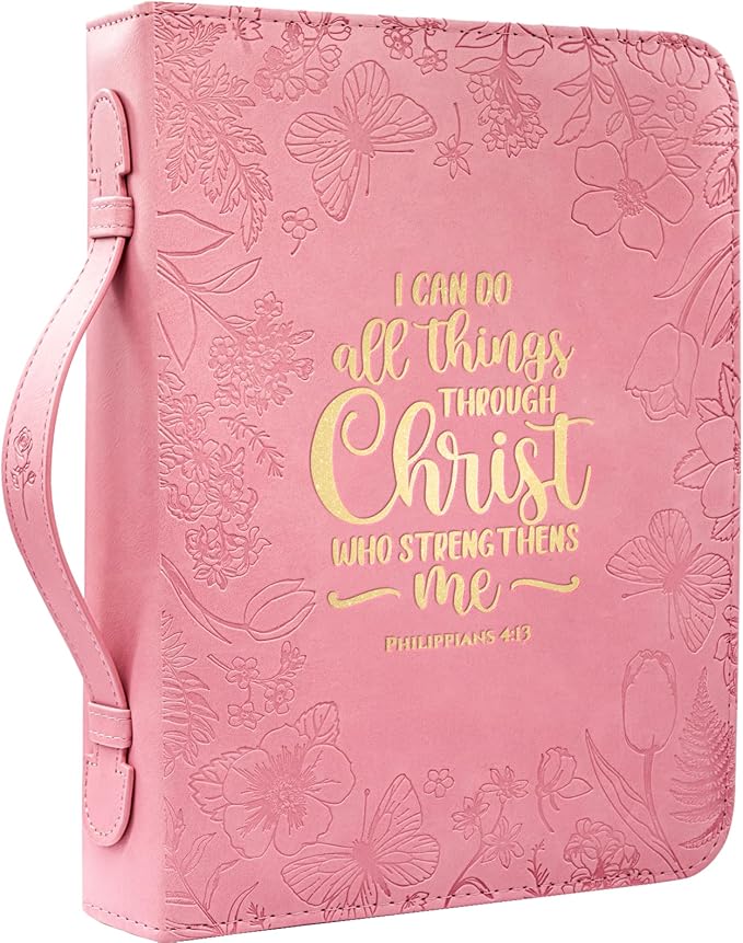 Bible Covers for Women Leather Bible Cover Case for Women with Floral Design & Gold Debossed Scripture and Pockets, Bible Carrying Case for Women, Girls, Gifts