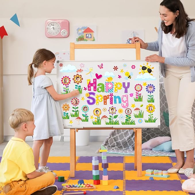 Spring Bulletin Board Decorations, Hello Spring Bulletin Board Decorations Includes Flower Mindset Photo Posting Craft Cutouts and Sun Cloud Cutouts for School Offices Classroom Back to School Party