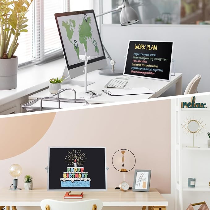 Small Magnetic Chalk Board Easel 16"X12", Double-Sided Tabletop & Wall Hanging Chalkboard with 4 Chalks & Eraser, Desktop Mini Black Board Sign for Office Desk Home Menu and School