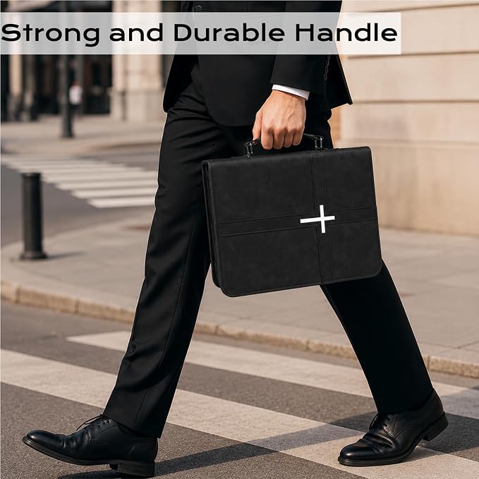 XKDOUS Bible Cover Case Leather Book Carrying Case Large Bible Bag Organizer with Cross, Handle, Pens, Tabs, Study Supplies Journaling Kit Christian Gifts Father Day for Dad, Men, Women, Lady