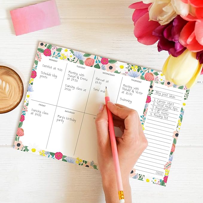 Sweetzer & Orange Floral Weekly Planner 2026, Undated Sheets To Do List Notepad, 7x10” Day Desk Note Pad Easy to Tear, School and Home Checklist Productivity Organizer, Work and Daily Planner