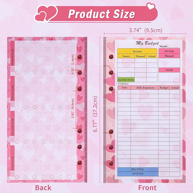 Toplive 7 Pack A6 Planner Inserts Monthly Weekly Planner Refills Expense Budget Sheets with Money Cash Envelopes Divider Today Ruler Stickers for A6 Binder Cover Organizer, Pink
