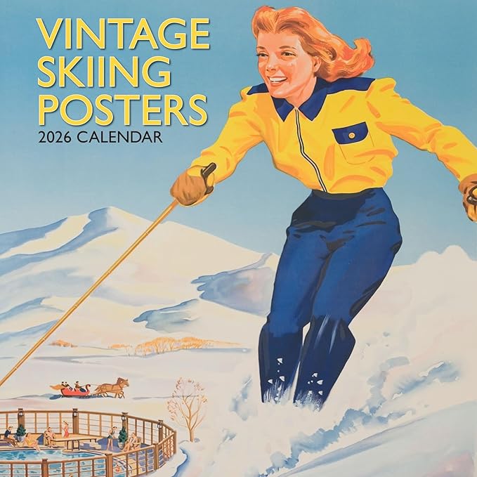 The Gifted Stationery 2026 Square Wall Calendar, Vintage Skiing Posters, 16-Month Arts & Antiques Theme Hanging Calendar with 180 Reminder Stickers, Month Planner for Creative Spaces, 12x12 In