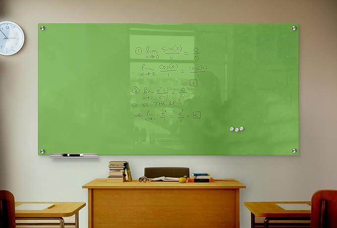 Glass Dry Erase Board for Wall - Magnetic Glass Board with Green Surface - Frameless 48"x96" with Magnets, Markers, Eraser, Marker Tray by Fab Glass and Mirror