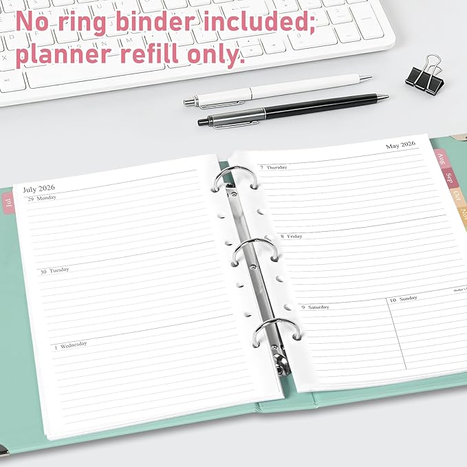 2026-2027 Weekly & Monthly Planner Refill, 5.5"x8.5", A5 Medium Planner Inserts with Colorful Monthly Tabs, Size 4, July 2026 - June 2027, 7-Hole Punched