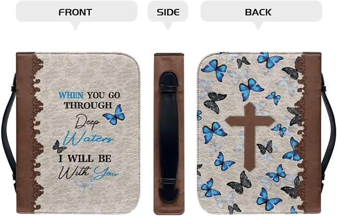 Butterfly Letters Womens Bible Covers Lightweight PU Bible Bag with Built-in Pocket & Pen Slots Bible Holder Case Book Cover Protector Scripture Church Bag Christian Gifts